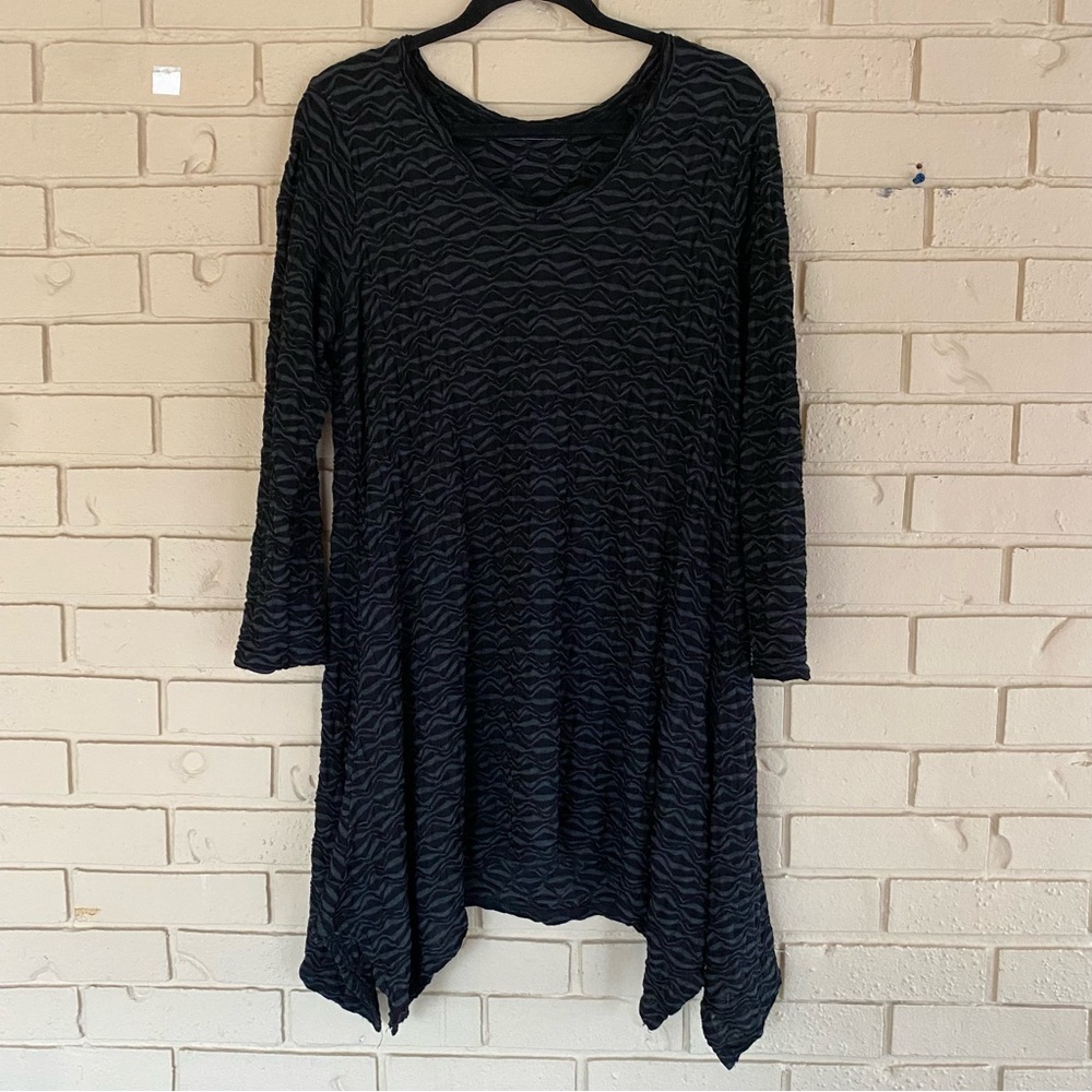 CUT LOOSE BLACK GRAY LAGENLOOK STRETCH ART TO WEAR BOHO TUNIC TOP Large L